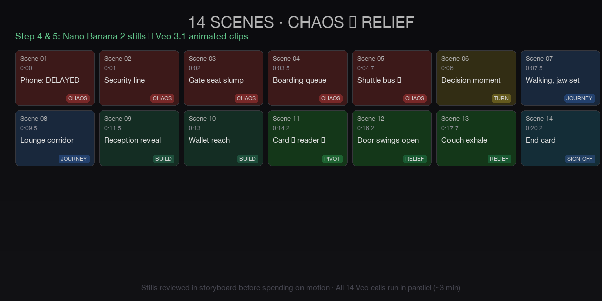 14 scenes: chaos to relief