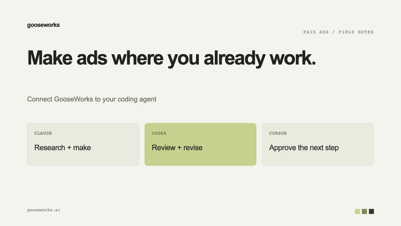 Gooseworks field notes: run meta ads from claude codex cursor