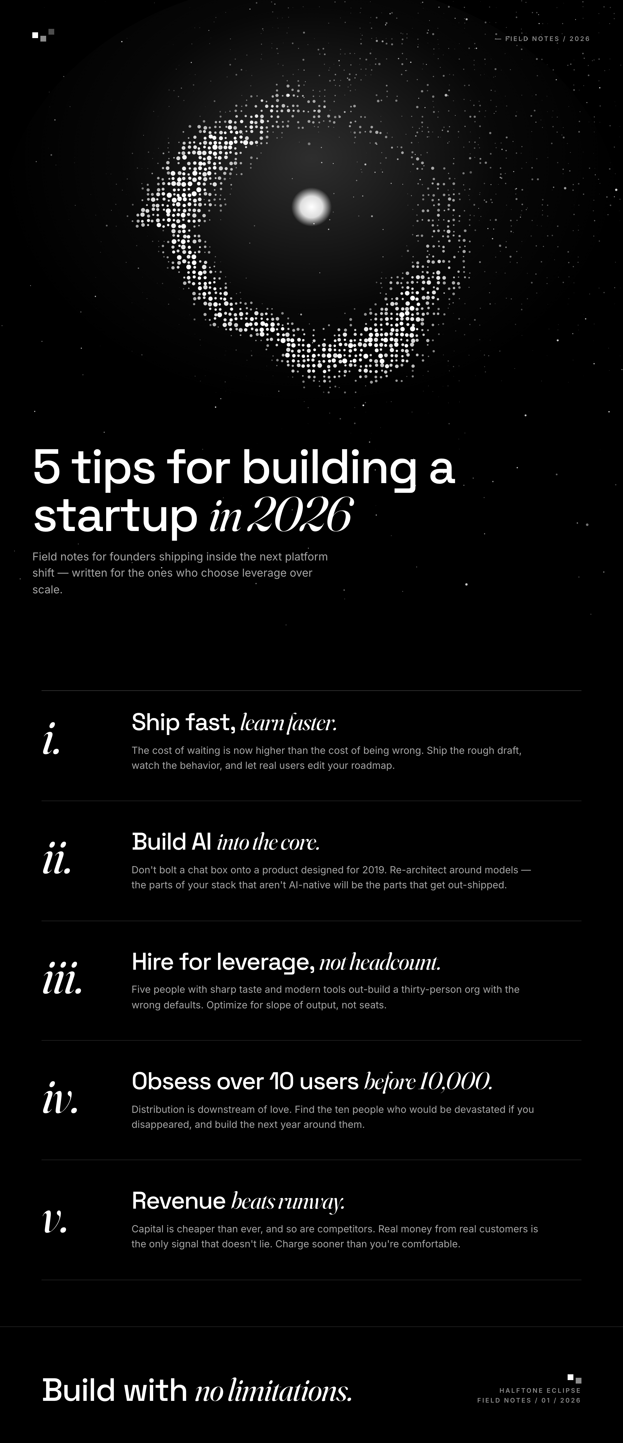 Long-form infographic showing the type system across 5 tip beats