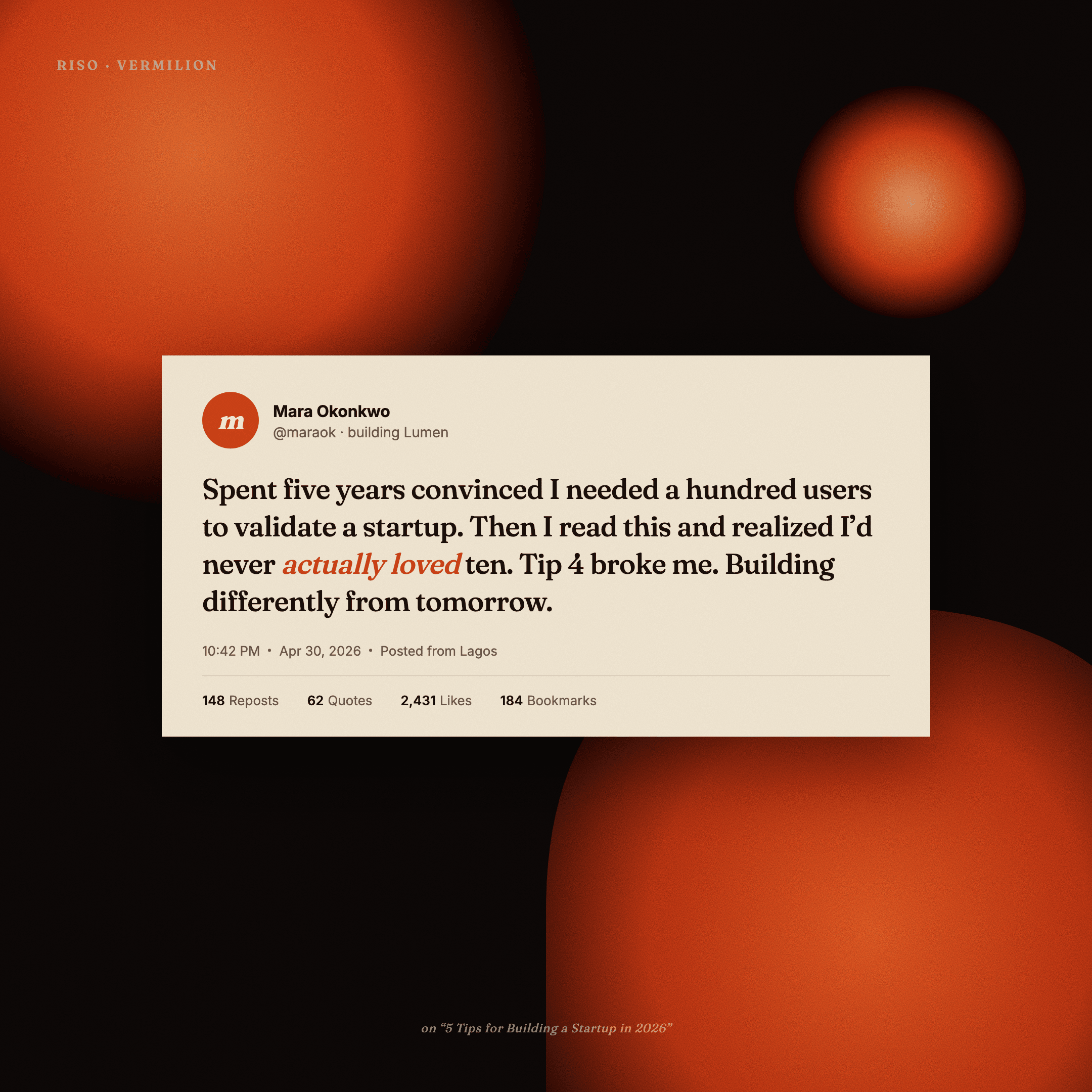 Testimonial card on decorative halftone background